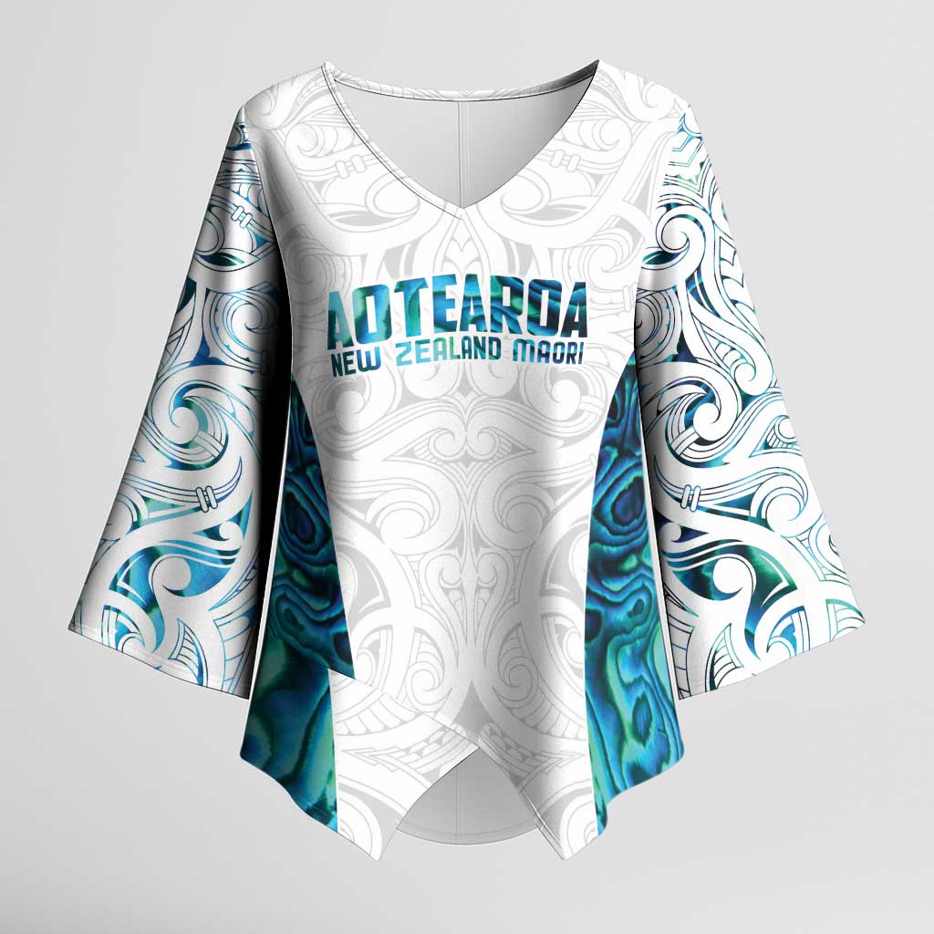 Custom New Zealand Aotearoa Kimono Sleeve Blouse Maori Paua Shell Indigenous - Polynesian Pride