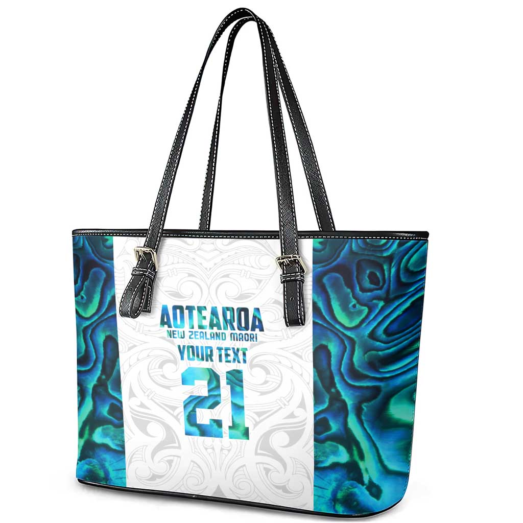 Custom New Zealand Aotearoa Leather Tote Bag Maori Paua Shell Indigenous - Polynesian Pride