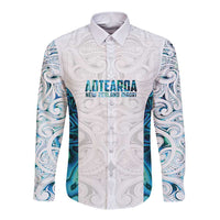 Custom New Zealand Aotearoa Long Sleeve Button Shirt Maori Paua Shell Indigenous - Polynesian Pride