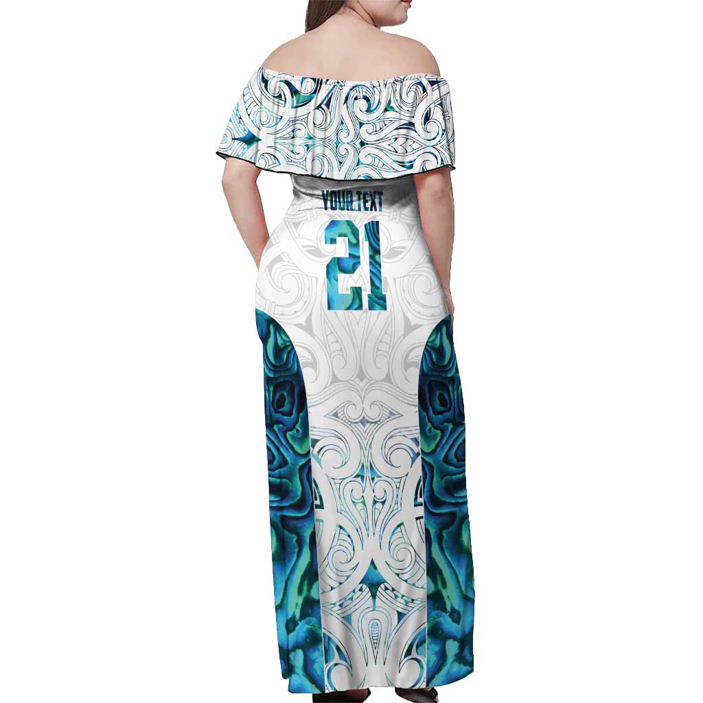 Custom New Zealand Aotearoa Off Shoulder Maxi Dress Maori Paua Shell Indigenous - Polynesian Pride