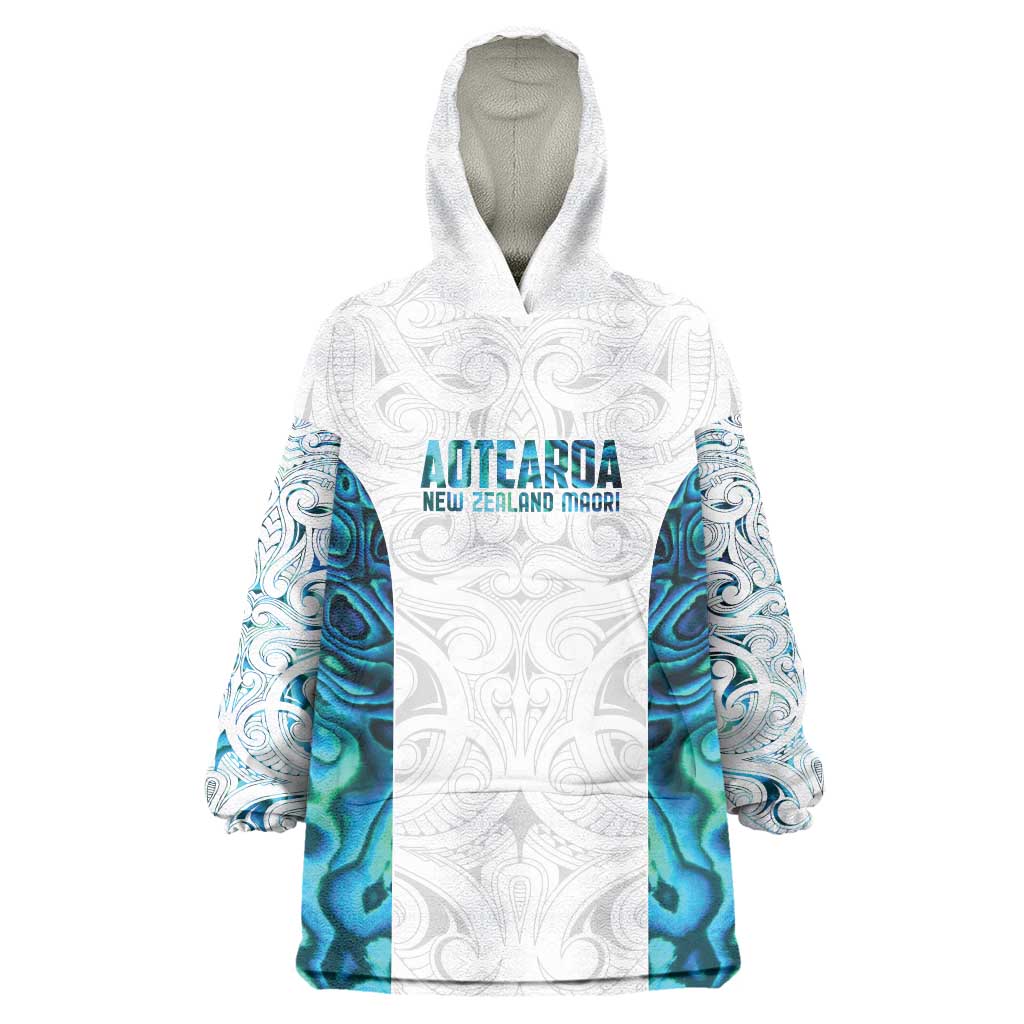 Custom New Zealand Aotearoa Wearable Blanket Hoodie Maori Paua Shell Indigenous - Polynesian Pride