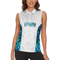 Custom New Zealand Aotearoa Women Sleeveless Polo Shirt Maori Paua Shell Indigenous LT9 - Polynesian Pride