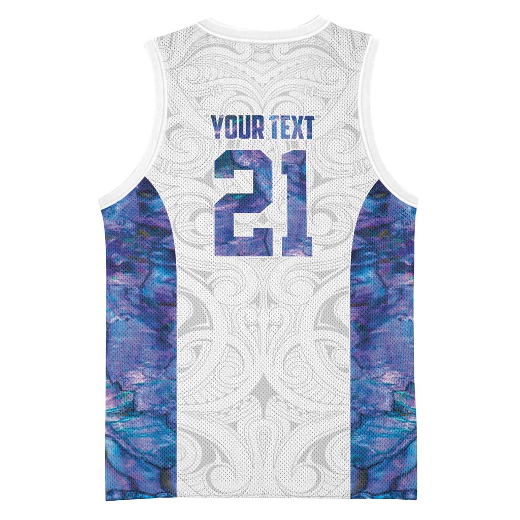 Custom New Zealand Aotearoa Basketball Jersey Purple Maori Paua Shell Indigenous - Polynesian Pride