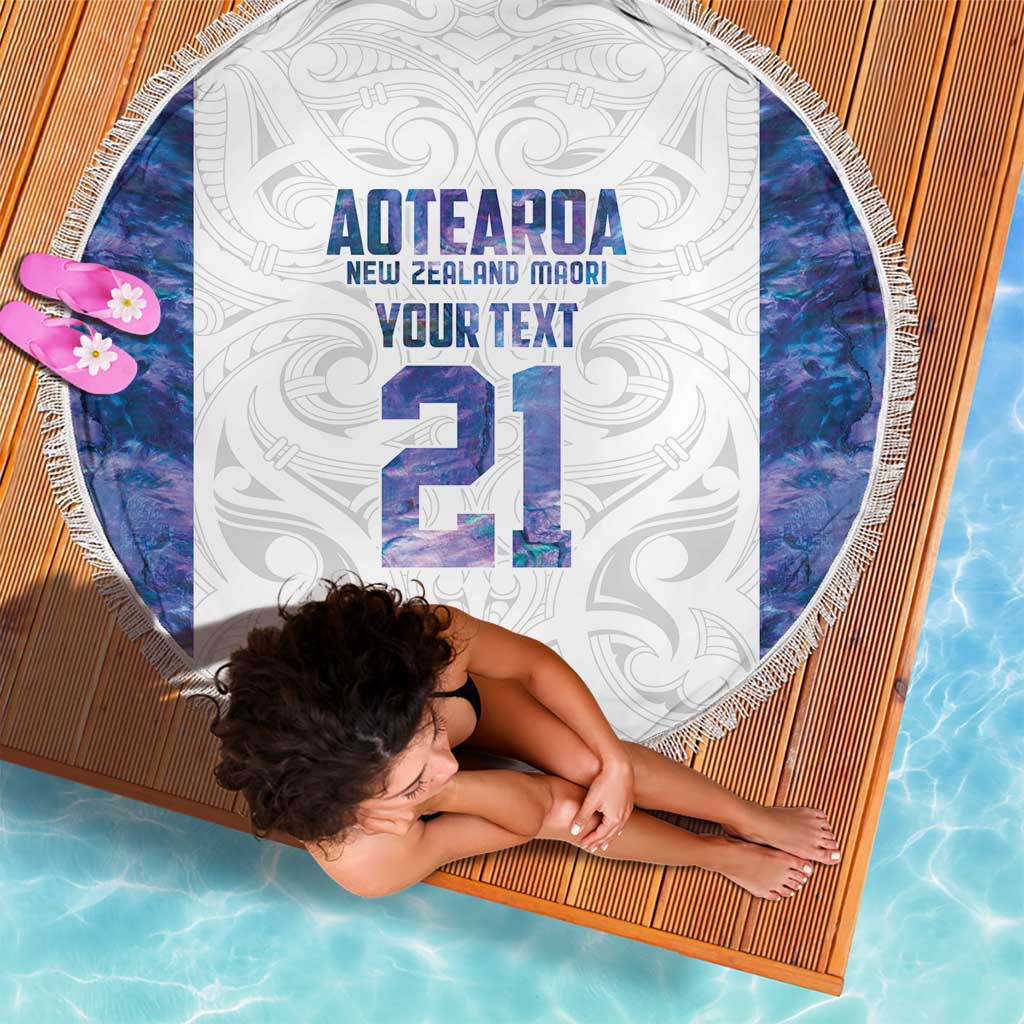 Custom New Zealand Aotearoa Beach Blanket Purple Maori Paua Shell Indigenous - Polynesian Pride