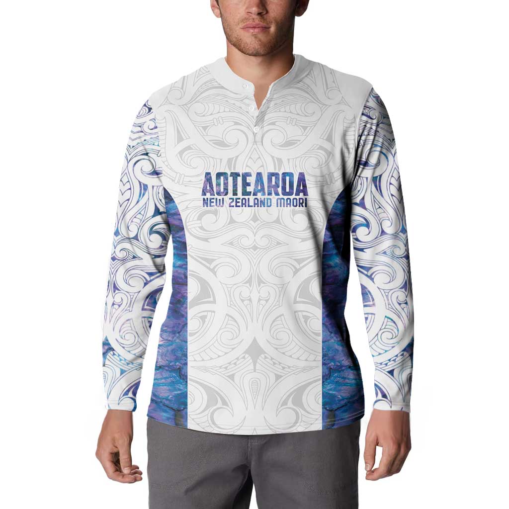 Custom New Zealand Aotearoa Button Sweatshirt Purple Maori Paua Shell Indigenous - Polynesian Pride