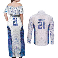 Custom New Zealand Aotearoa Couples Matching Off Shoulder Maxi Dress and Long Sleeve Button Shirt Purple Maori Paua Shell Indigenous - Polynesian Pride