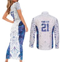 Custom New Zealand Aotearoa Couples Matching Short Sleeve Bodycon Dress and Long Sleeve Button Shirt Purple Maori Paua Shell Indigenous - Polynesian Pride
