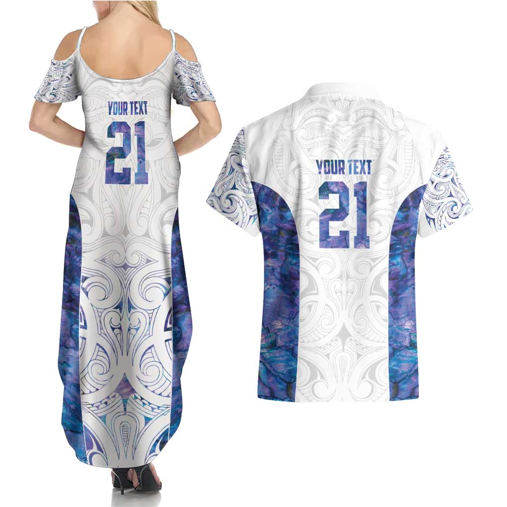 Custom New Zealand Aotearoa Couples Matching Summer Maxi Dress and Hawaiian Shirt Purple Maori Paua Shell Indigenous - Polynesian Pride