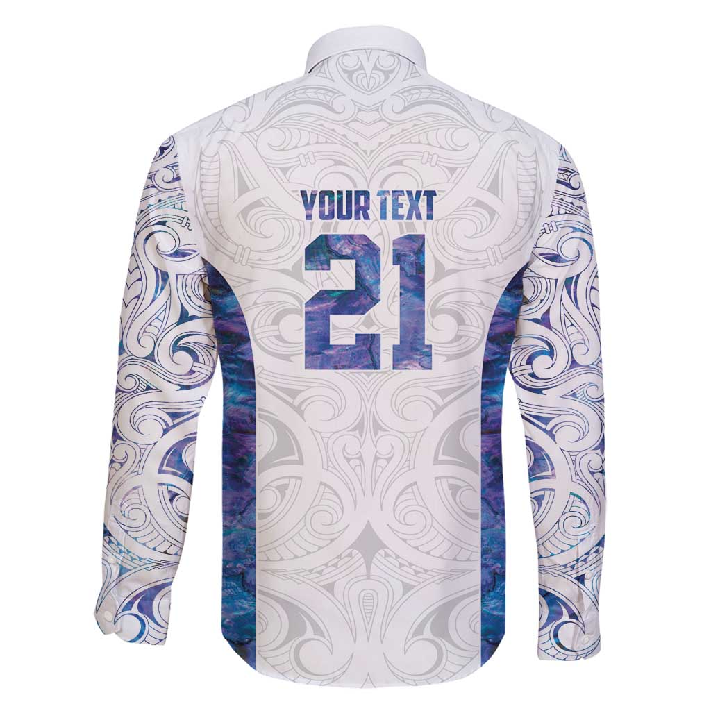 Custom New Zealand Aotearoa Family Matching Long Sleeve Bodycon Dress and Hawaiian Shirt Purple Maori Paua Shell Indigenous - Polynesian Pride
