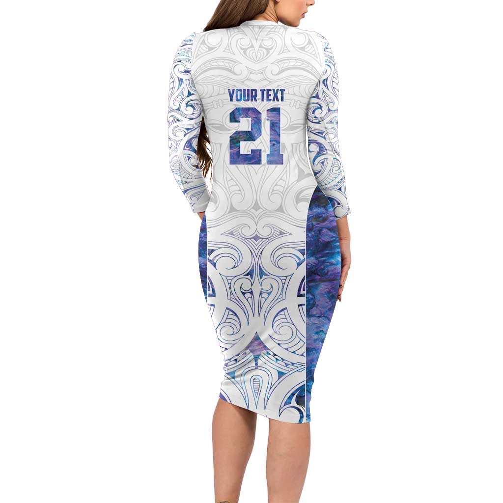 Custom New Zealand Aotearoa Family Matching Long Sleeve Bodycon Dress and Hawaiian Shirt Purple Maori Paua Shell Indigenous - Polynesian Pride