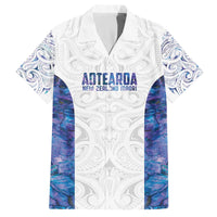 Custom New Zealand Aotearoa Family Matching Off The Shoulder Long Sleeve Dress and Hawaiian Shirt Purple Maori Paua Shell Indigenous - Polynesian Pride