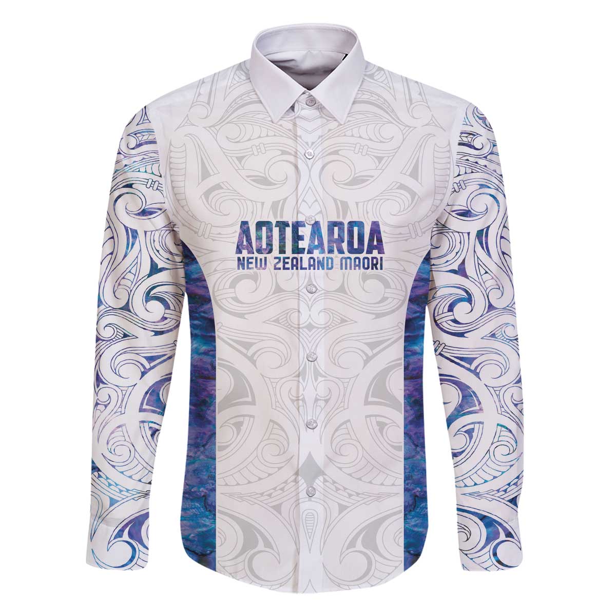 Custom New Zealand Aotearoa Family Matching Off The Shoulder Long Sleeve Dress and Hawaiian Shirt Purple Maori Paua Shell Indigenous - Polynesian Pride