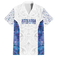 Custom New Zealand Aotearoa Family Matching Short Sleeve Bodycon Dress and Hawaiian Shirt Purple Maori Paua Shell Indigenous - Polynesian Pride