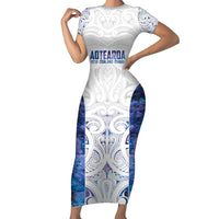 Custom New Zealand Aotearoa Family Matching Short Sleeve Bodycon Dress and Hawaiian Shirt Purple Maori Paua Shell Indigenous - Polynesian Pride