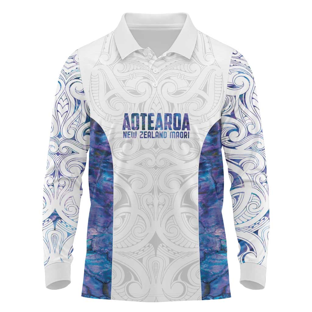 Custom New Zealand Aotearoa Long Sleeve Polo Shirt Purple Maori Paua Shell Indigenous LT9 Purple - Polynesian Pride