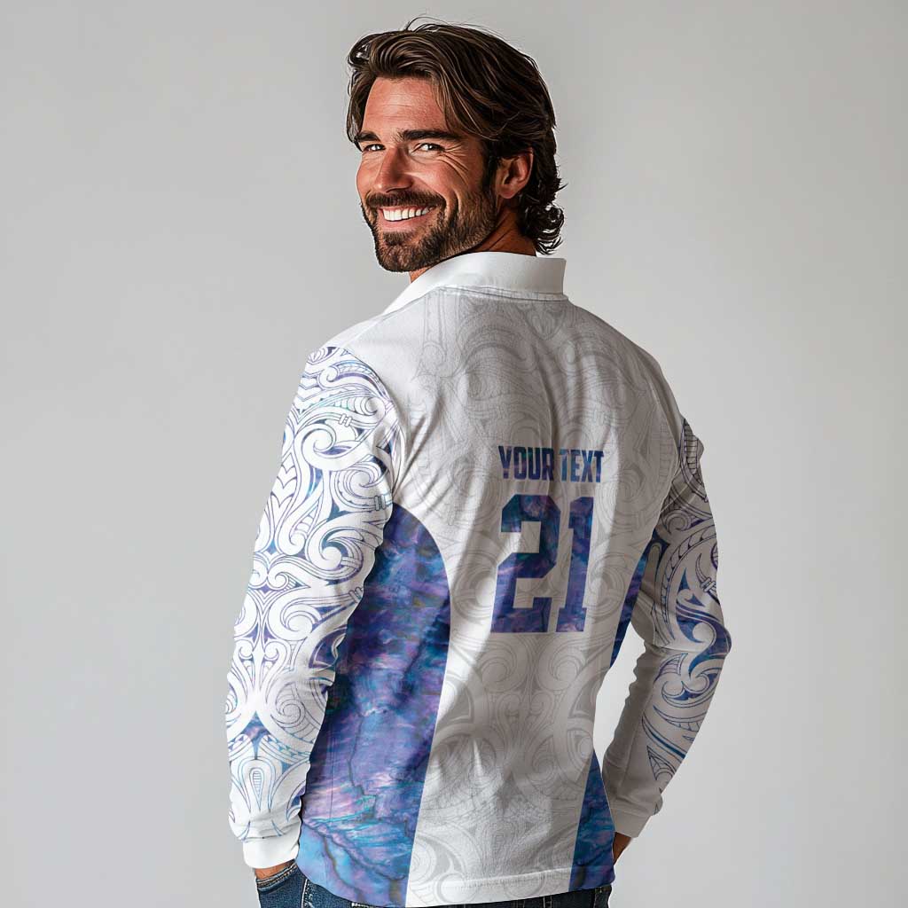 Custom New Zealand Aotearoa Long Sleeve Polo Shirt Purple Maori Paua Shell Indigenous LT9 - Polynesian Pride