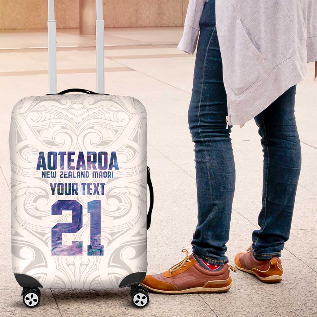 Custom New Zealand Aotearoa Luggage Cover Purple Maori Paua Shell Indigenous - Polynesian Pride
