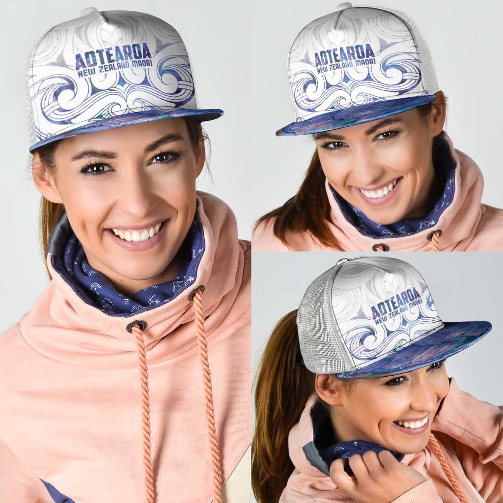 New Zealand Aotearoa Mesh Trucker Cap Purple Maori Papua Shell Indigenous - Polynesian Pride