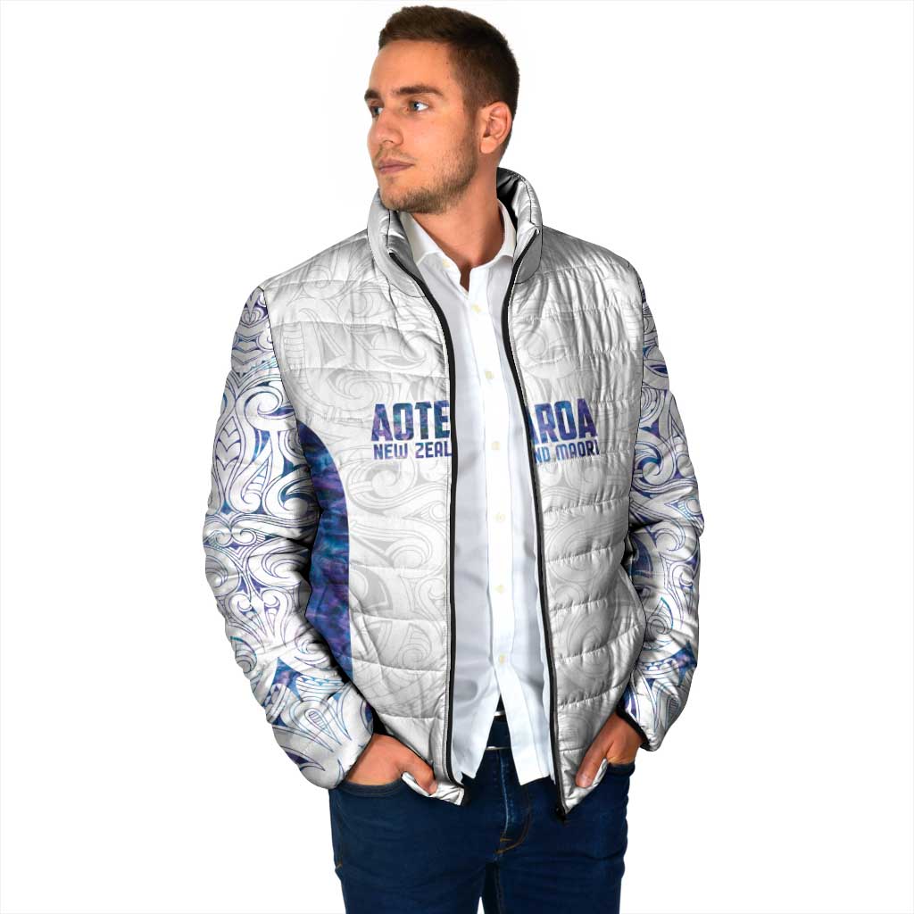 Custom New Zealand Aotearoa Padded Jacket Purple Maori Paua Shell Indigenous - Polynesian Pride
