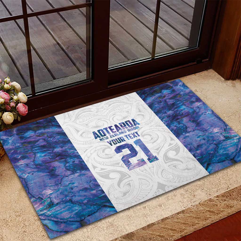 Custom New Zealand Aotearoa Rubber Doormat Purple Maori Paua Shell Indigenous - Polynesian Pride