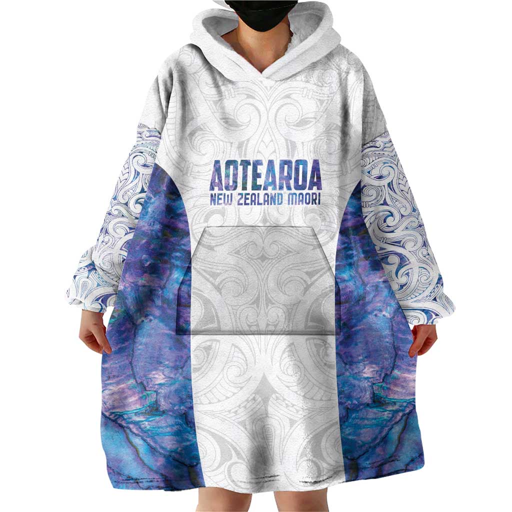 Custom New Zealand Aotearoa Wearable Blanket Hoodie Purple Maori Paua Shell Indigenous - Polynesian Pride