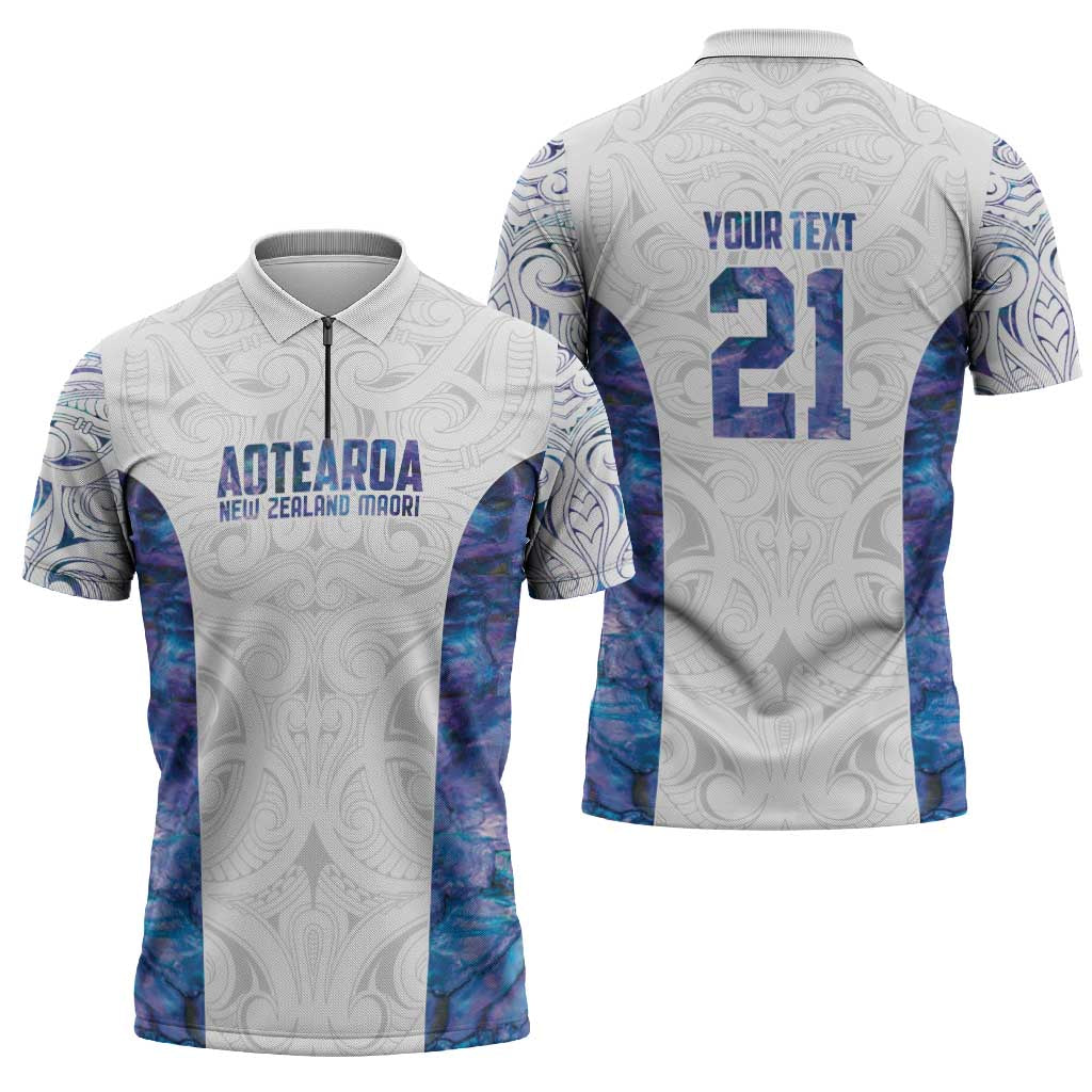 Custom New Zealand Aotearoa Zipper Polo Shirt Purple Maori Paua Shell Indigenous LT9 - Polynesian Pride