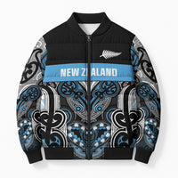 World Cricket Custom New Zealand Bomber Puffer Jacket Kia kaha nga Potae Pango LT9 Unisex Black - Polynesian Pride