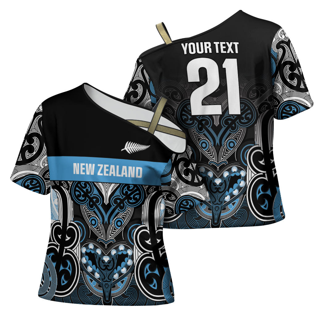 World Cricket Custom New Zealand Cross Shoulder Shirt Kia kaha nga Potae Pango LT9 - Polynesian Pride