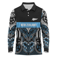 World Cricket Custom New Zealand Long Sleeve Polo Shirt Kia kaha nga Potae Pango LT9 Black - Polynesian Pride