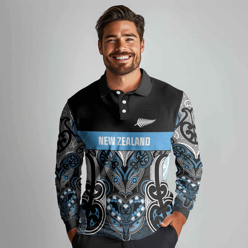 World Cricket Custom New Zealand Long Sleeve Polo Shirt Kia kaha nga Potae Pango LT9 - Polynesian Pride