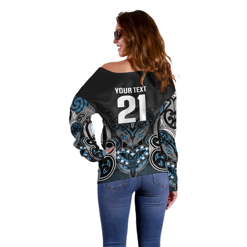 World Cricket Custom New Zealand Off Shoulder Sweater Kia kaha nga Potae Pango LT9 - Polynesian Pride