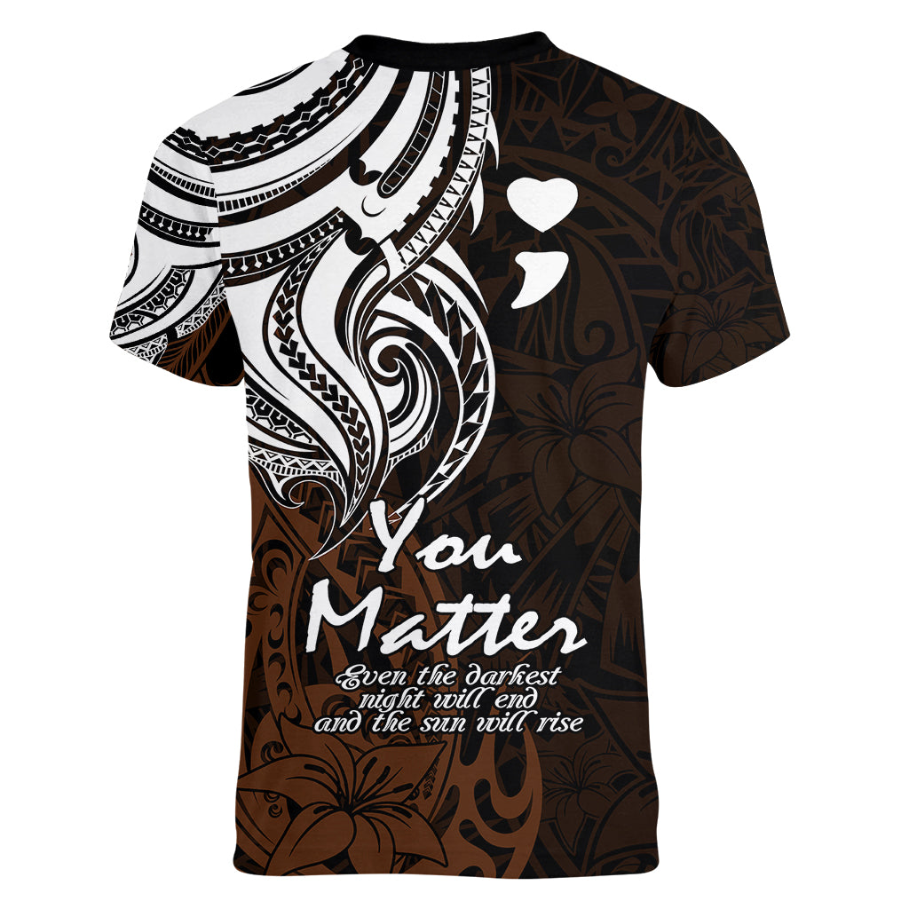 Your Matter Suicide Prevention Women V Neck T Shirt Gold Polynesian Tribal LT9 - Polynesian Pride