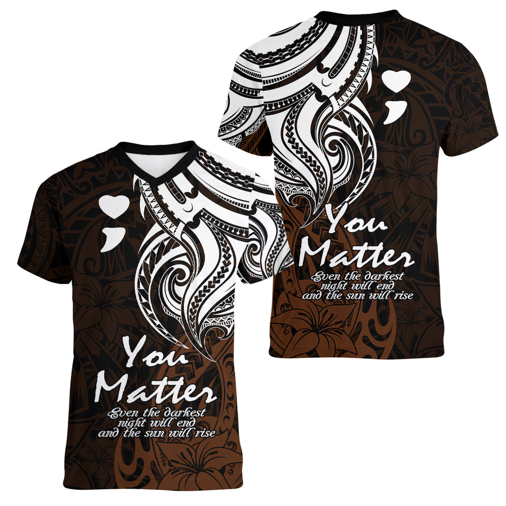 Your Matter Suicide Prevention Women V Neck T Shirt Gold Polynesian Tribal LT9 - Polynesian Pride