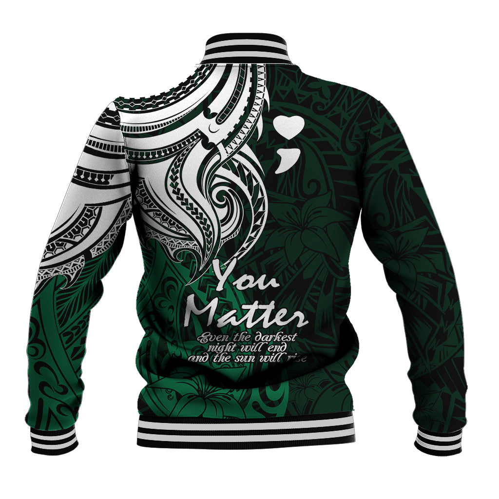 Your Matter Suicide Prevention Baseball Jacket Green Polynesian Tribal LT9 - Polynesian Pride