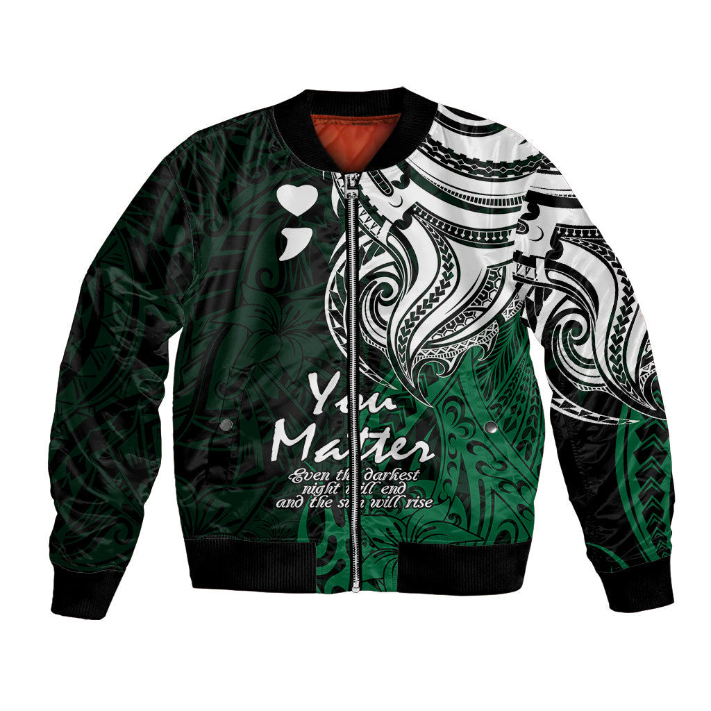 Your Matter Suicide Prevention Bomber Jacket Green Polynesian Tribal LT9 Unisex Green - Polynesian Pride