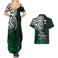 Your Matter Suicide Prevention Couples Matching Summer Maxi Dress and Hawaiian Shirt Green Polynesian Tribal LT9 - Polynesian Pride