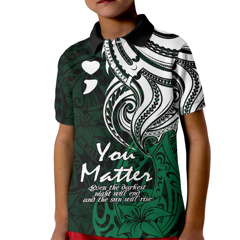 Your Matter Suicide Prevention Kid Polo Shirt Green Polynesian Tribal LT9 Kid Green - Polynesian Pride