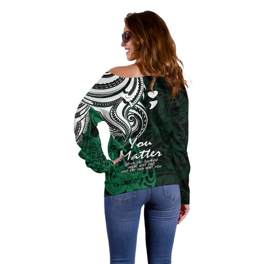 Your Matter Suicide Prevention Off Shoulder Sweater Green Polynesian Tribal LT9 - Polynesian Pride