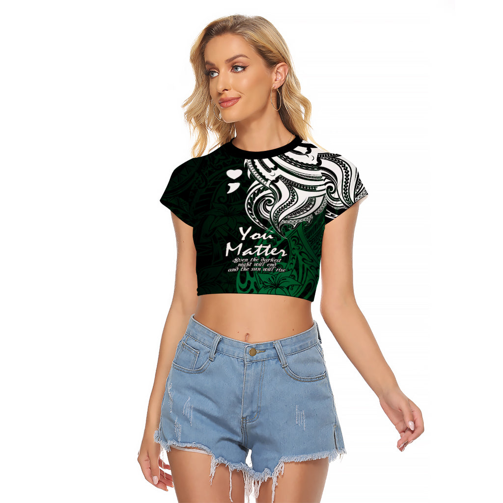 Your Matter Suicide Prevention Raglan Cropped T Shirt Green Polynesian Tribal LT9 Female Green - Polynesian Pride
