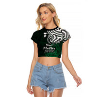 Your Matter Suicide Prevention Raglan Cropped T Shirt Green Polynesian Tribal LT9 Female Green - Polynesian Pride