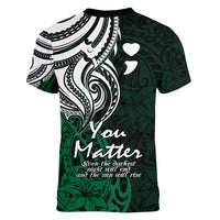 Your Matter Suicide Prevention Women V Neck T Shirt Green Polynesian Tribal LT9 - Polynesian Pride