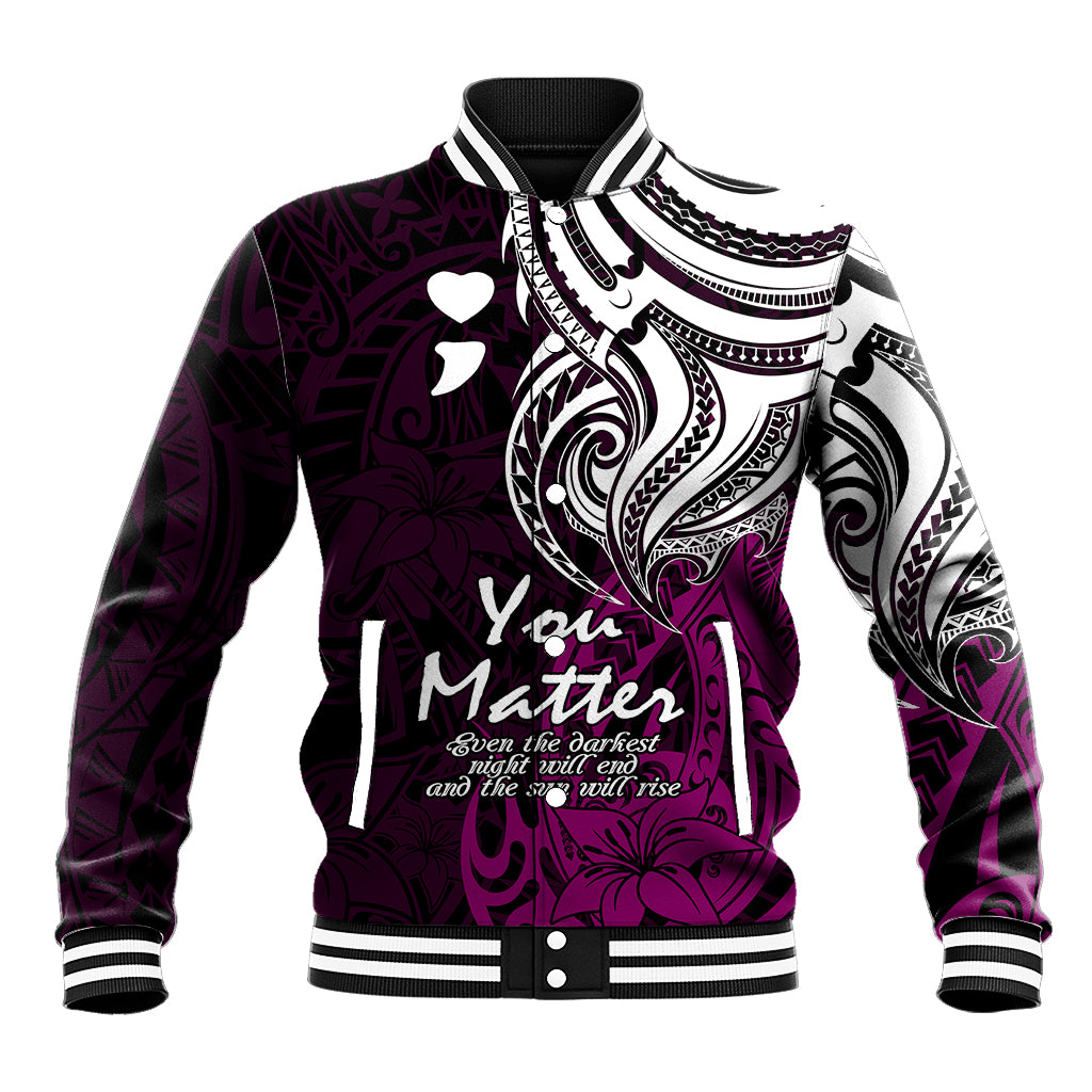 Your Matter Suicide Prevention Baseball Jacket Pink Polynesian Tribal LT9 Unisex Pink - Polynesian Pride