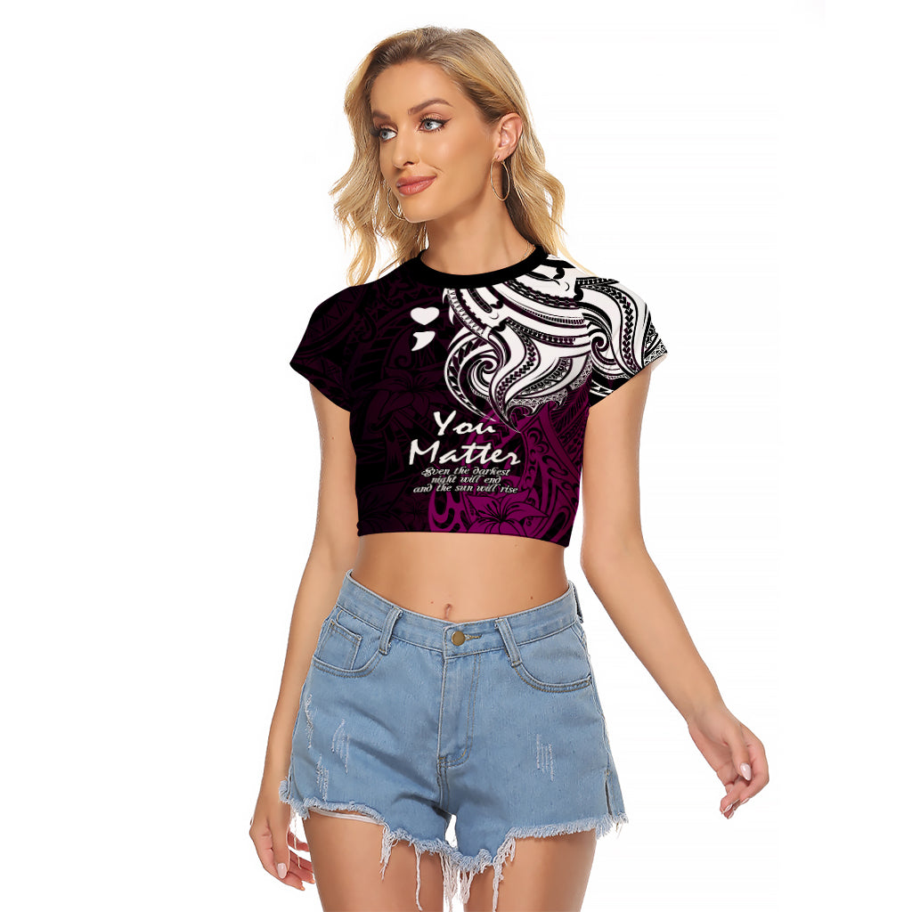 Your Matter Suicide Prevention Raglan Cropped T Shirt Pink Polynesian Tribal LT9 Female Pink - Polynesian Pride