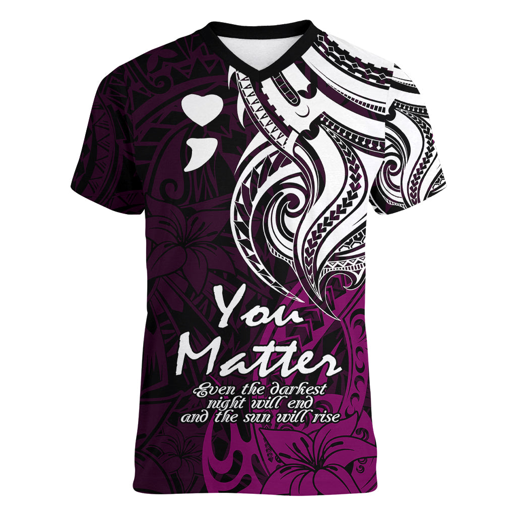 Your Matter Suicide Prevention Women V Neck T Shirt Pink Polynesian Tribal LT9 Female Pink - Polynesian Pride