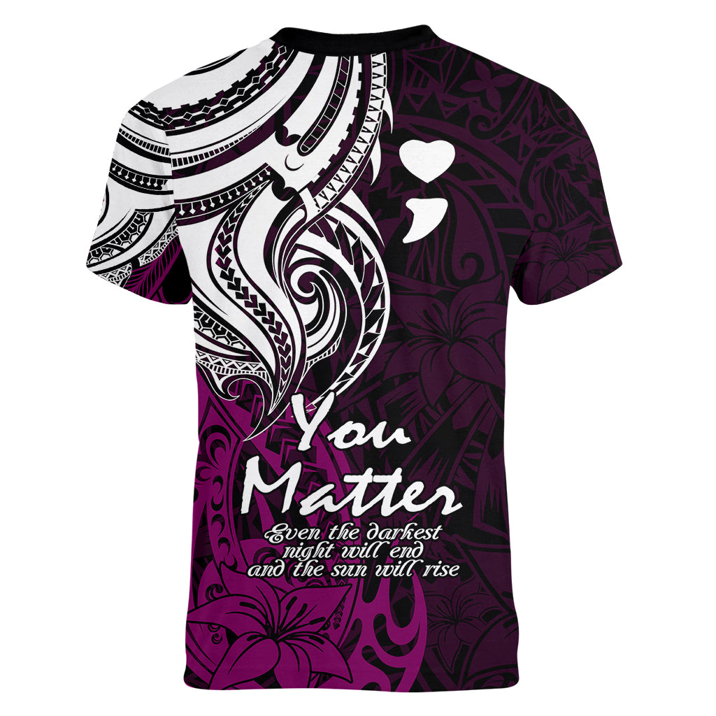Your Matter Suicide Prevention Women V Neck T Shirt Pink Polynesian Tribal LT9 - Polynesian Pride