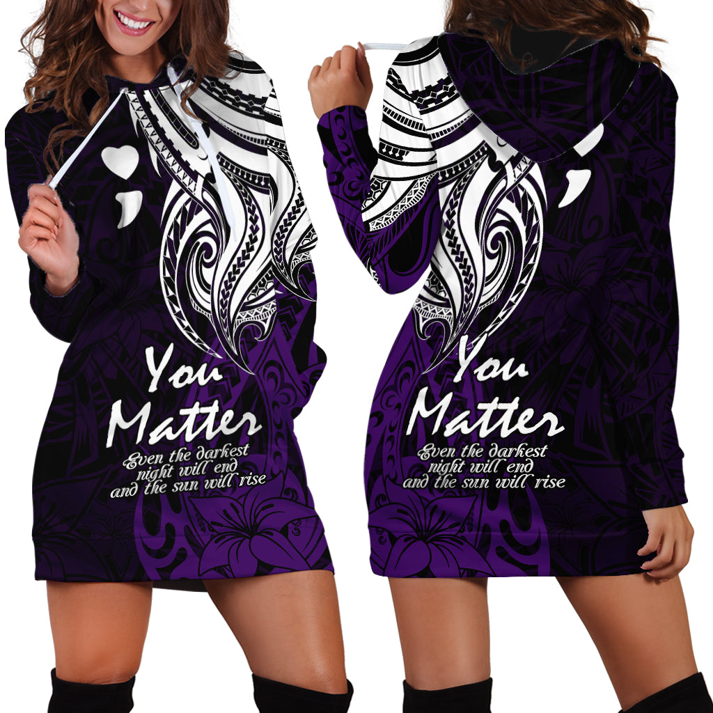Your Matter Suicide Prevention Hoodie Dress Purple Polynesian Tribal LT9 - Polynesian Pride