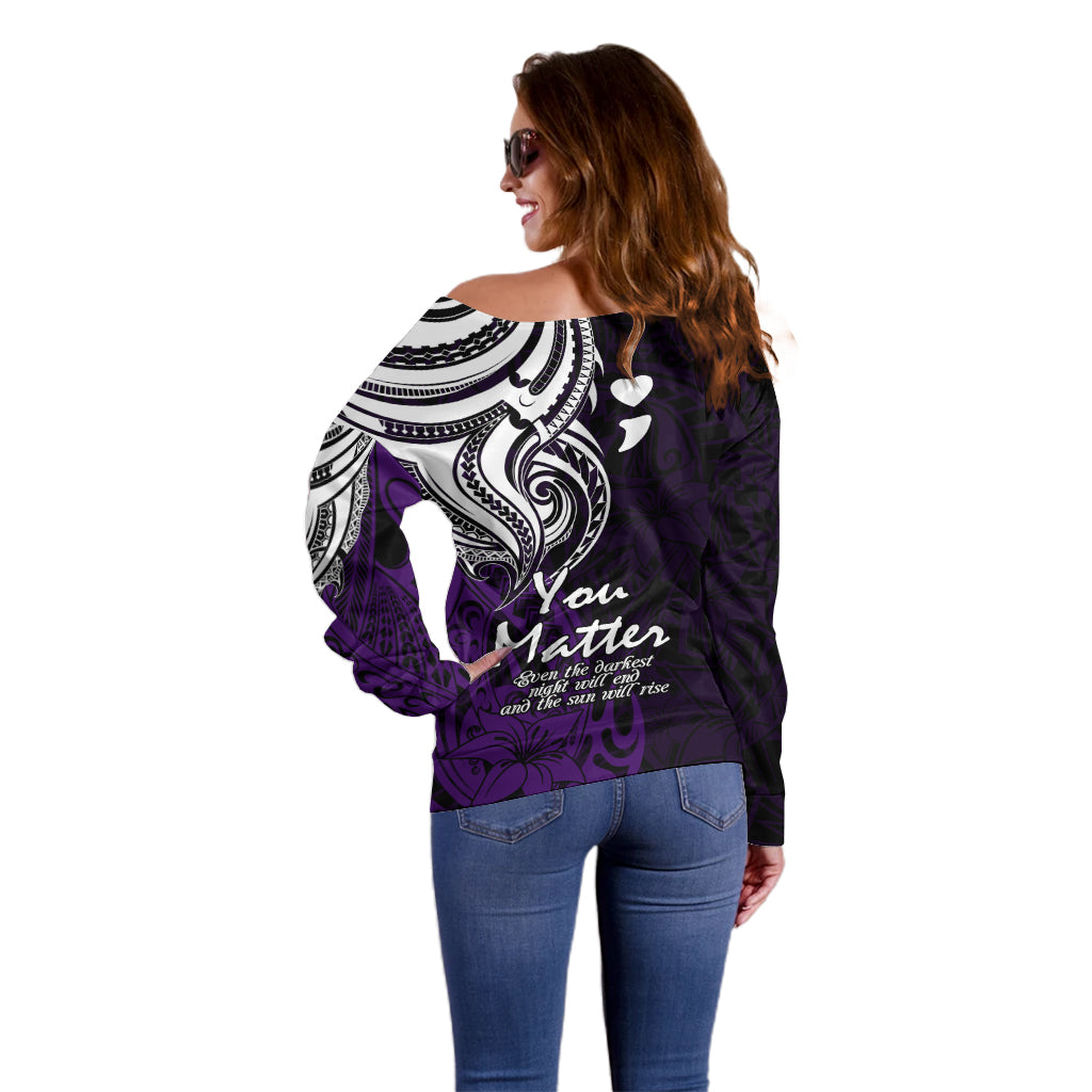 Your Matter Suicide Prevention Off Shoulder Sweater Purple Polynesian Tribal LT9 - Polynesian Pride
