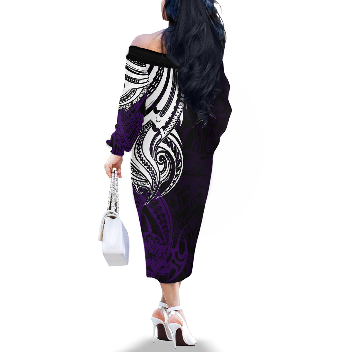 Your Matter Suicide Prevention Off The Shoulder Long Sleeve Dress Purple Polynesian Tribal LT9 - Polynesian Pride