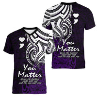 Your Matter Suicide Prevention Women V Neck T Shirt Purple Polynesian Tribal LT9 - Polynesian Pride