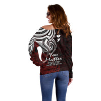 Your Matter Suicide Prevention Off Shoulder Sweater Red Polynesian Tribal LT9 - Polynesian Pride